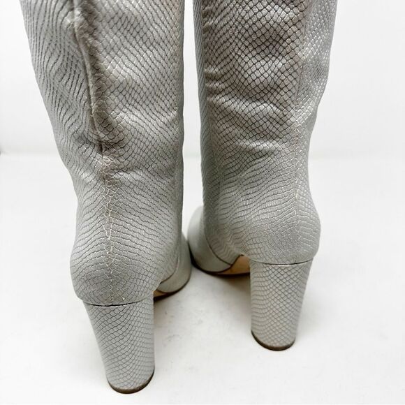 Y2k Silver Croc Embossed Leather Heeled Boots Size 6 Knee High Paige - Picture 6 of 8